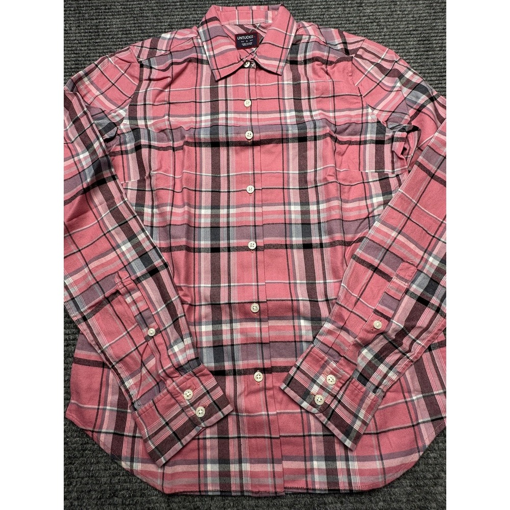 UNTUCKit Florio Shirt Womens‎ 0 Pink Plaid Button Down Regular Fit Cotton New